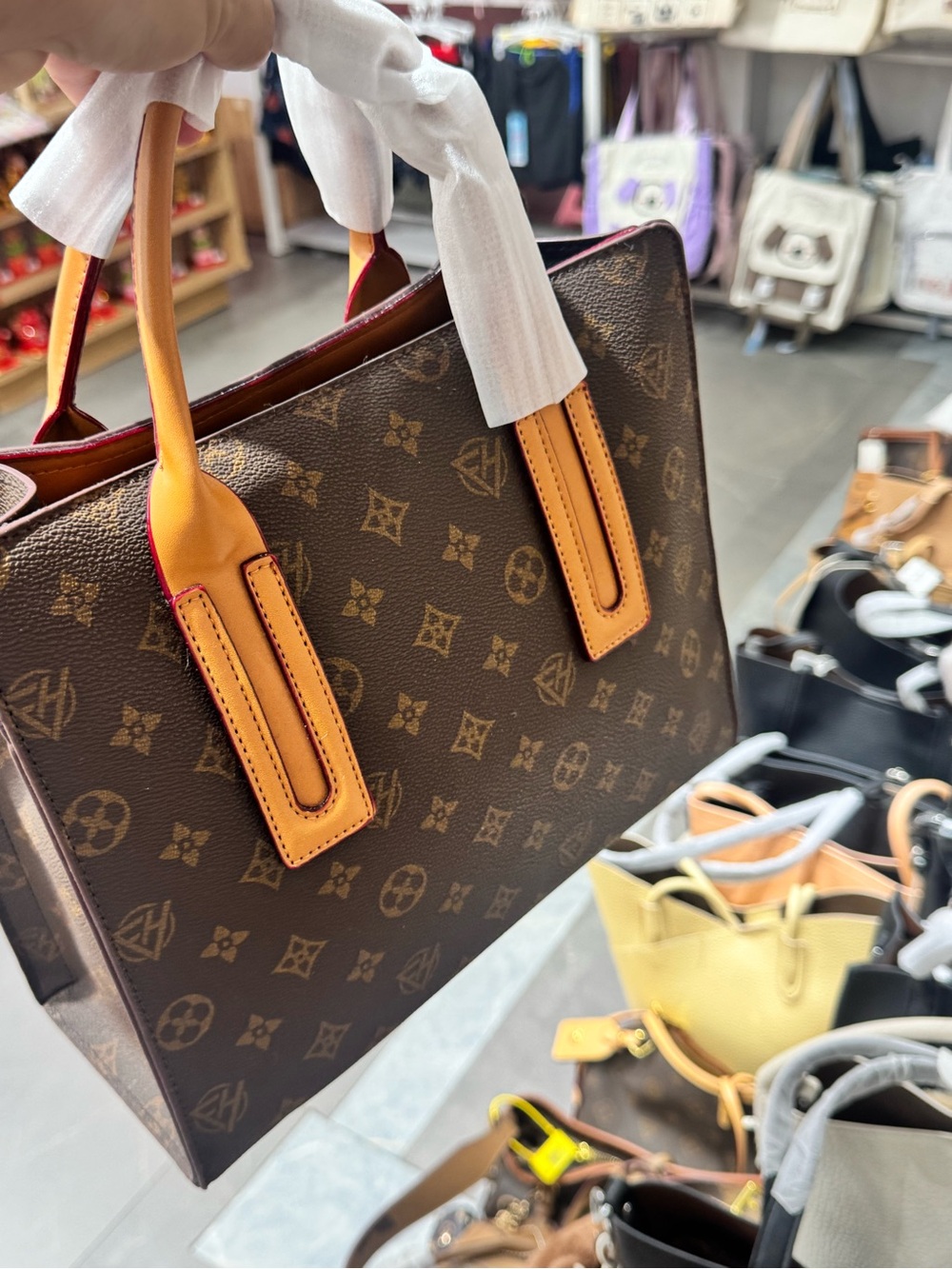 Louis Vuitton Brown Monogram Shoulder Bag with Tan Handles